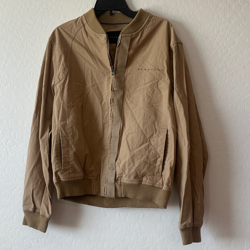 Sean John bomber jacket men's 100% cotton size large outdoors brown utility‎ tan